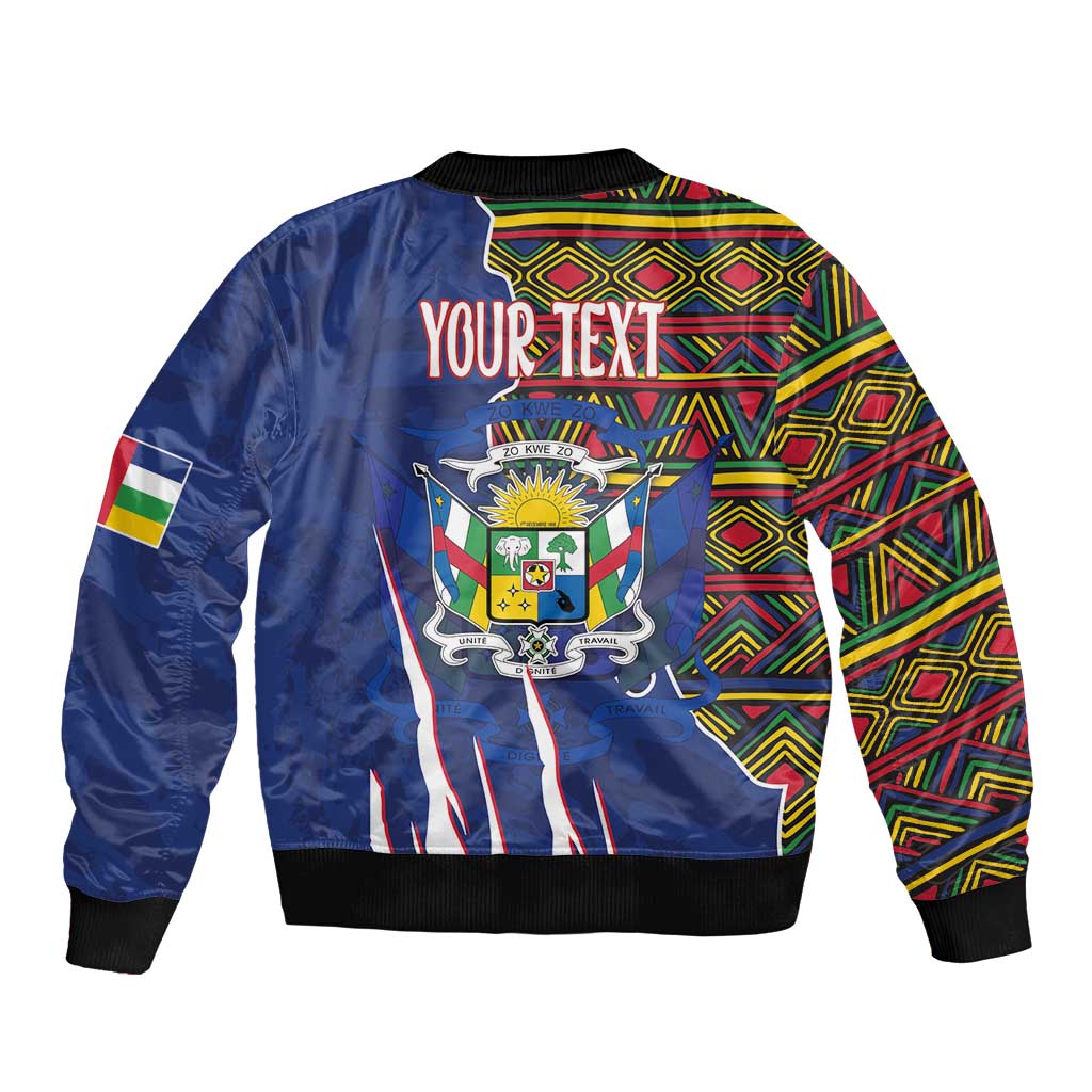 Personalized Central African Republic Since 1958 Sleeve Zip Bomber Jacket Coat Of Arms With Kente Pattern - Wonder Print Shop