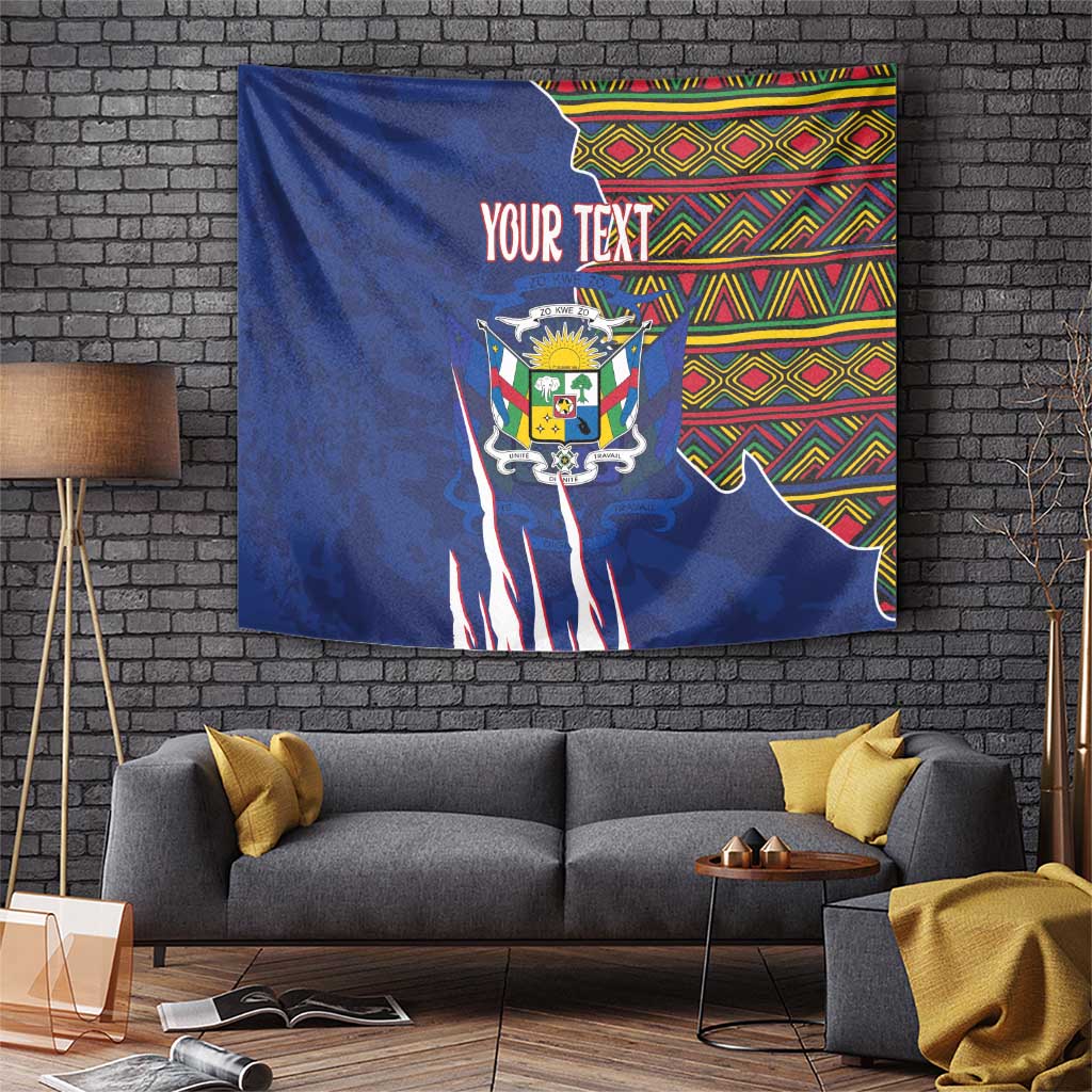 Personalized Central African Republic Since 1958 Tapestry Coat Of Arms With Kente Pattern - Wonder Print Shop