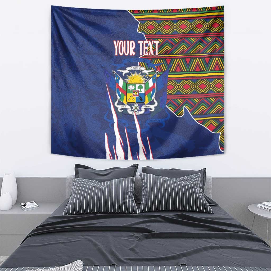Personalized Central African Republic Since 1958 Tapestry Coat Of Arms With Kente Pattern - Wonder Print Shop