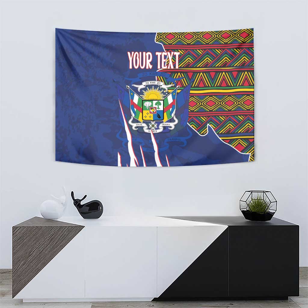 Personalized Central African Republic Since 1958 Tapestry Coat Of Arms With Kente Pattern - Wonder Print Shop