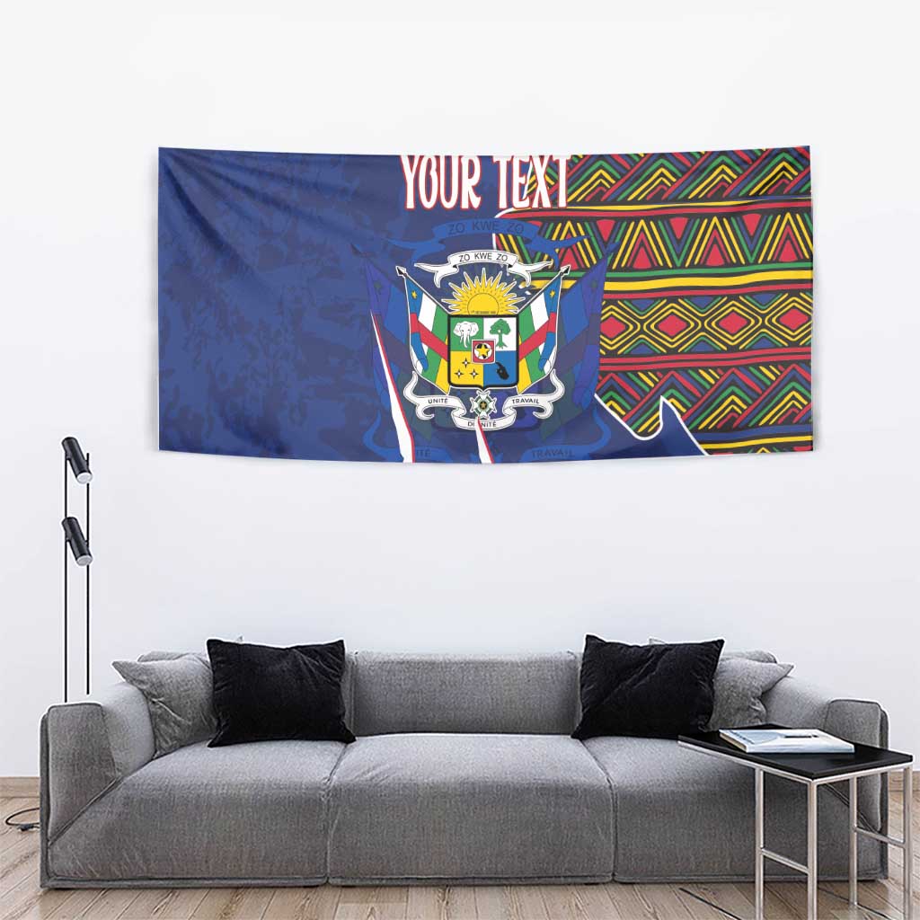 Personalized Central African Republic Since 1958 Tapestry Coat Of Arms With Kente Pattern - Wonder Print Shop