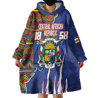 Personalized Central African Republic Since 1958 Wearable Blanket Hoodie Coat Of Arms With Kente Pattern - Wonder Print Shop
