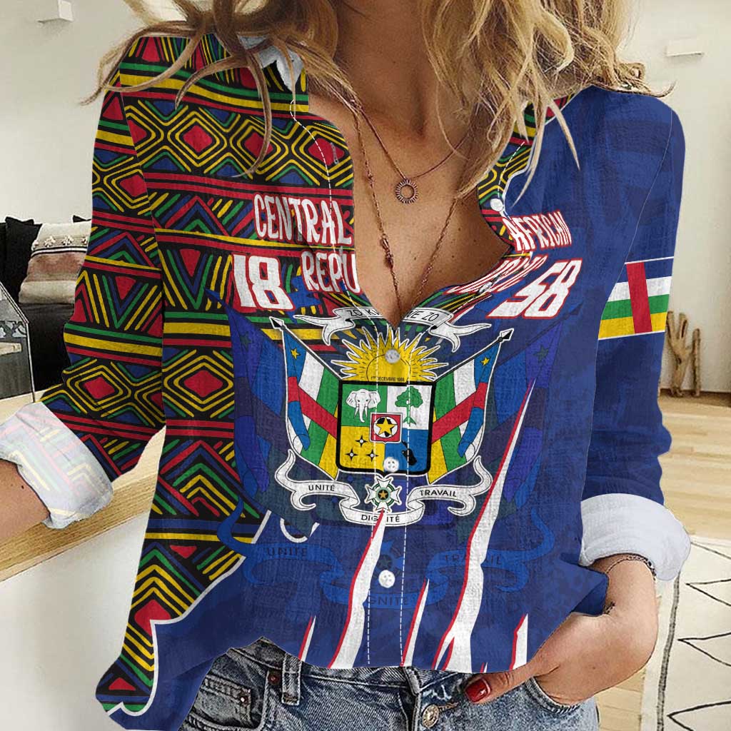 Personalized Central African Republic Since 1958 Women Casual Shirt Coat Of Arms With Kente Pattern - Wonder Print Shop