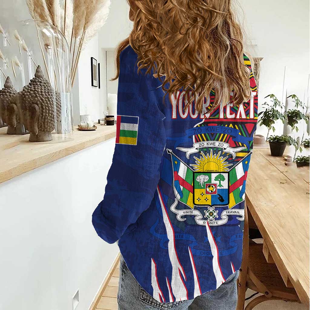 Personalized Central African Republic Since 1958 Women Casual Shirt Coat Of Arms With Kente Pattern - Wonder Print Shop
