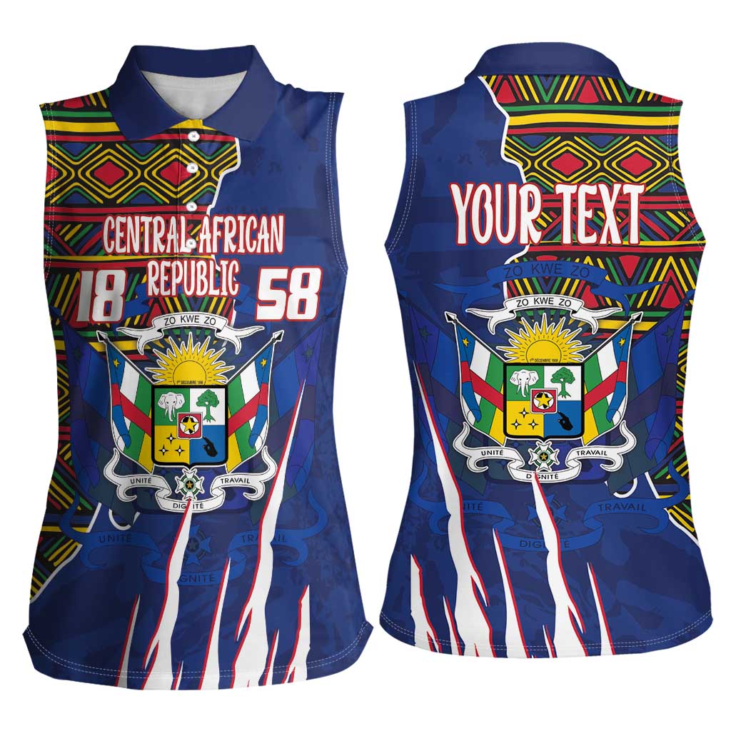 Personalized Central African Republic Since 1958 Women Sleeveless Polo Shirt Coat Of Arms With Kente Pattern - Wonder Print Shop