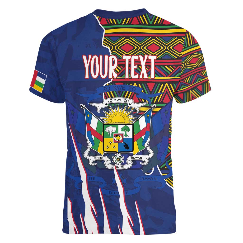 Personalized Central African Republic Since 1958 Women V-Neck T-Shirt Coat Of Arms With Kente Pattern - Wonder Print Shop