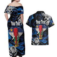 Personalized Central African Republic Elephant Couples Matching Off Shoulder Maxi Dress and Hawaiian Shirt King Protea - Abstract Style - Wonder Print Shop