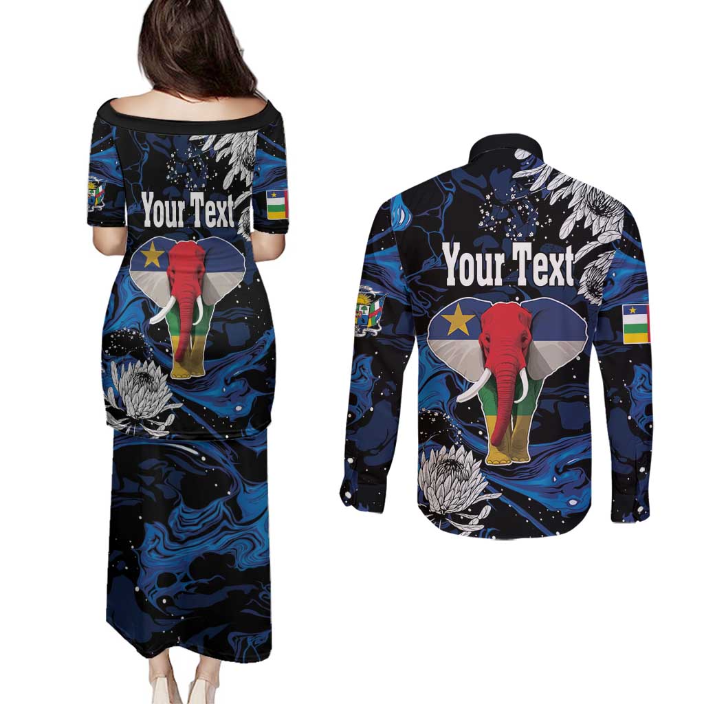 Personalized Central African Republic Elephant Couples Matching Puletasi and Long Sleeve Button Shirt King Protea - Abstract Style - Wonder Print Shop