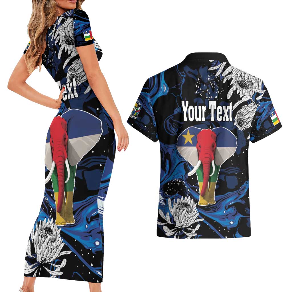 Personalized Central African Republic Elephant Couples Matching Short Sleeve Bodycon Dress and Hawaiian Shirt King Protea - Abstract Style - Wonder Print Shop
