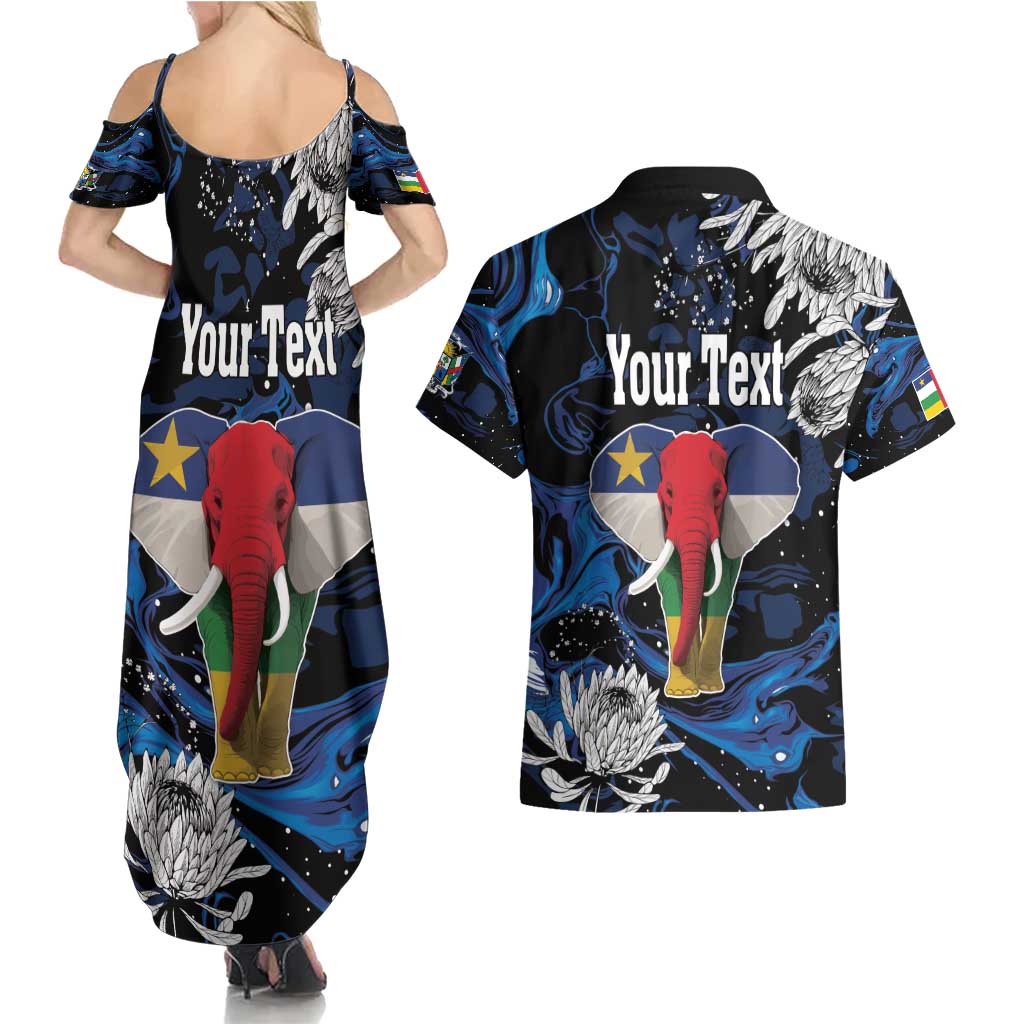 Personalized Central African Republic Elephant Couples Matching Summer Maxi Dress and Hawaiian Shirt King Protea - Abstract Style - Wonder Print Shop