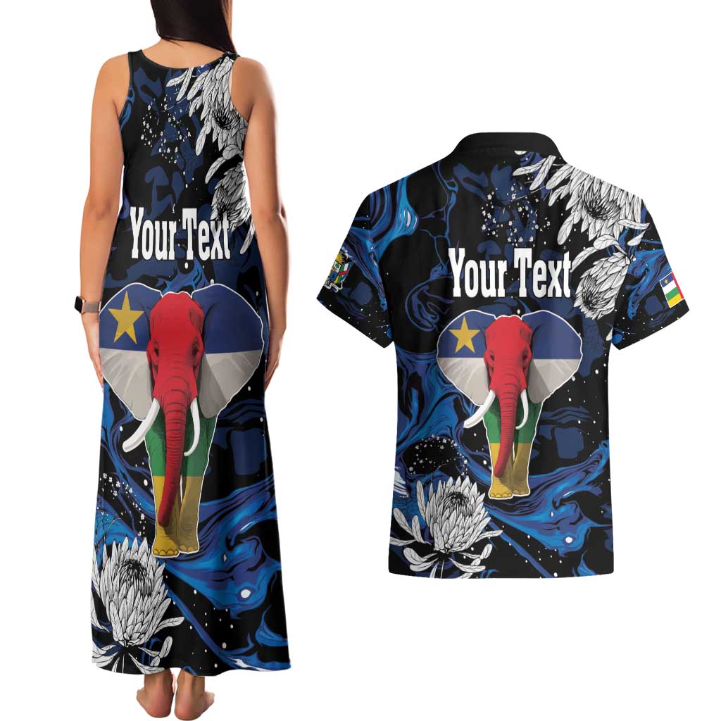 Personalized Central African Republic Elephant Couples Matching Tank Maxi Dress and Hawaiian Shirt King Protea - Abstract Style - Wonder Print Shop