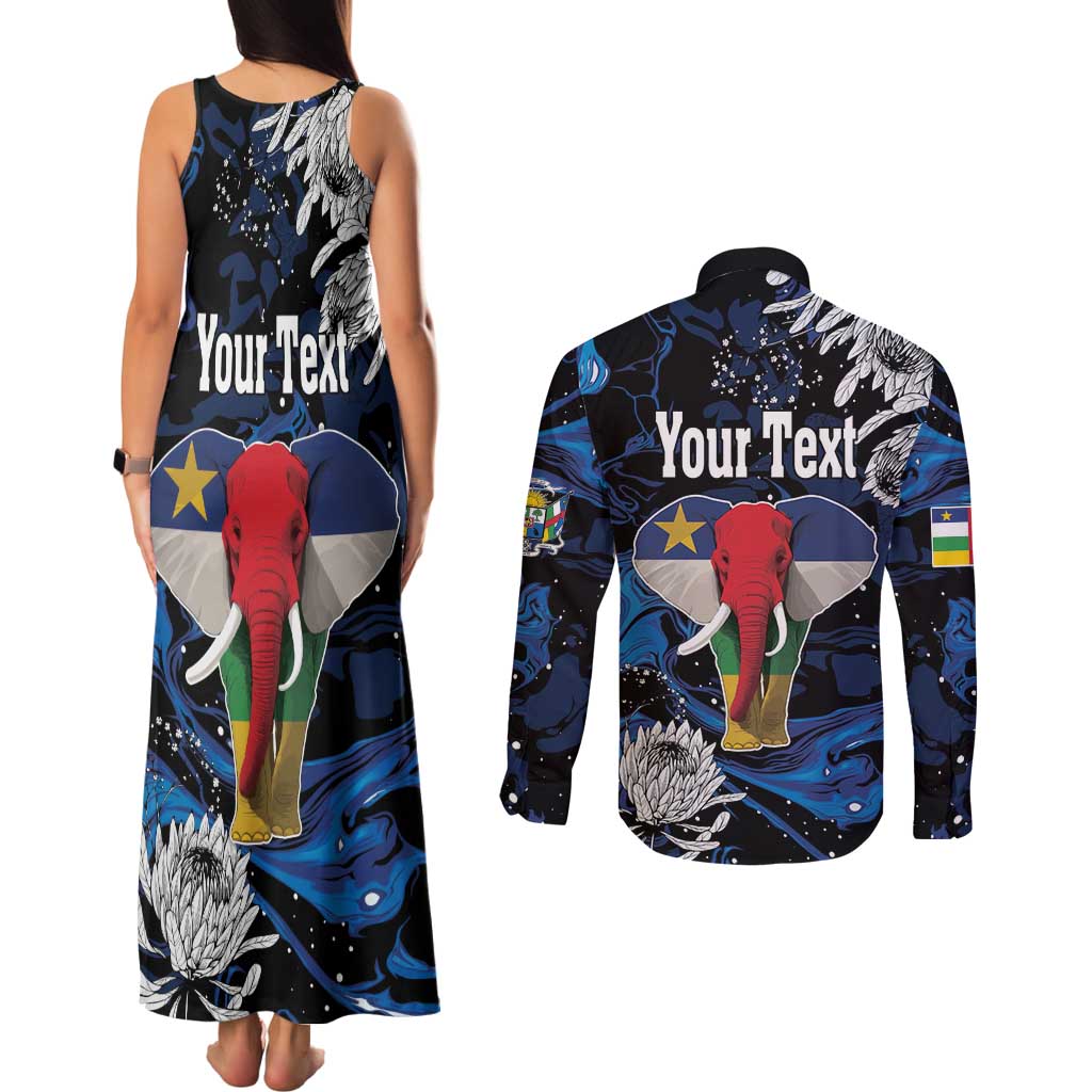 Personalized Central African Republic Elephant Couples Matching Tank Maxi Dress and Long Sleeve Button Shirt King Protea - Abstract Style - Wonder Print Shop