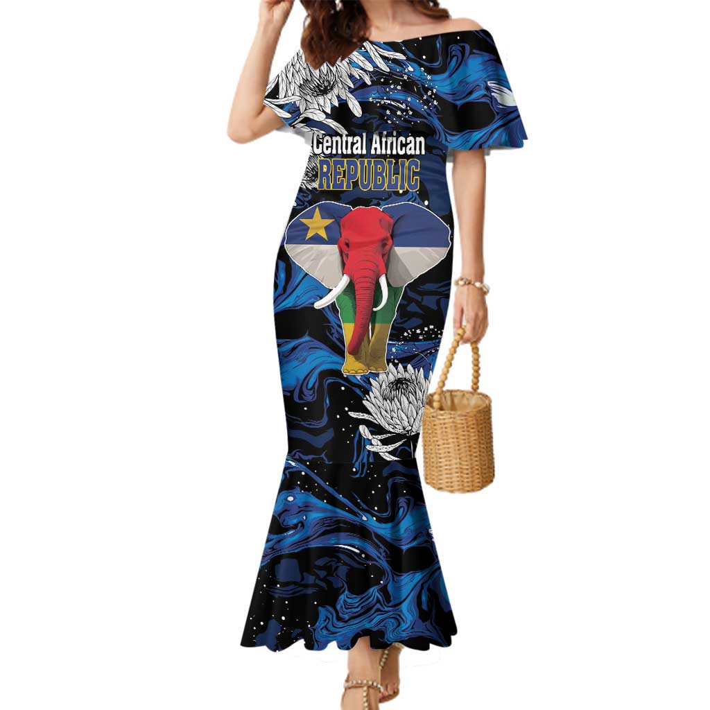 Personalized Central African Republic Elephant Family Matching Mermaid Dress and Hawaiian Shirt King Protea - Abstract Style - Wonder Print Shop