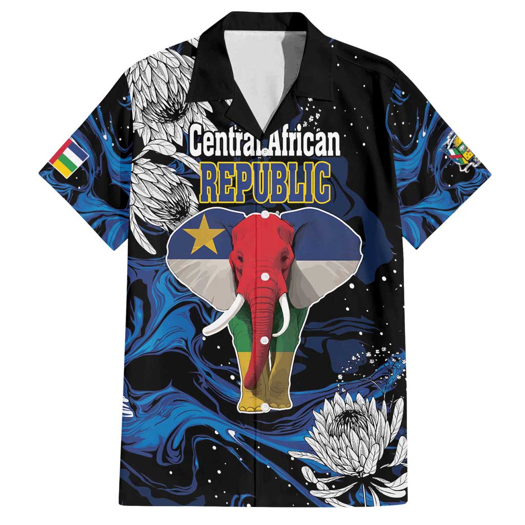 Personalized Central African Republic Elephant Family Matching Off Shoulder Short Dress and Hawaiian Shirt King Protea - Abstract Style - Wonder Print Shop