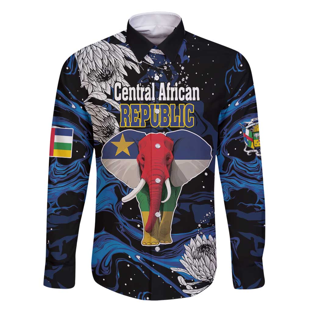 Personalized Central African Republic Elephant Family Matching Off Shoulder Short Dress and Hawaiian Shirt King Protea - Abstract Style - Wonder Print Shop