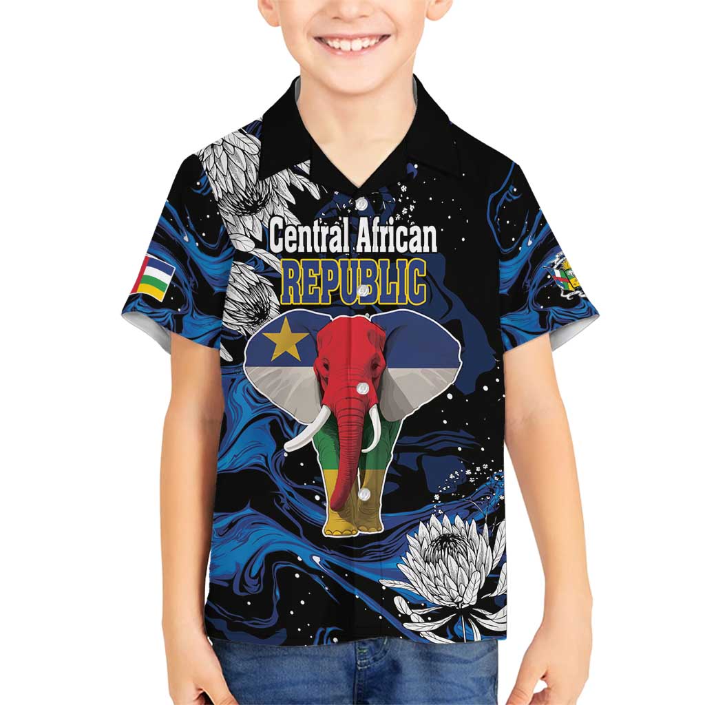 Personalized Central African Republic Elephant Family Matching Off Shoulder Short Dress and Hawaiian Shirt King Protea - Abstract Style - Wonder Print Shop