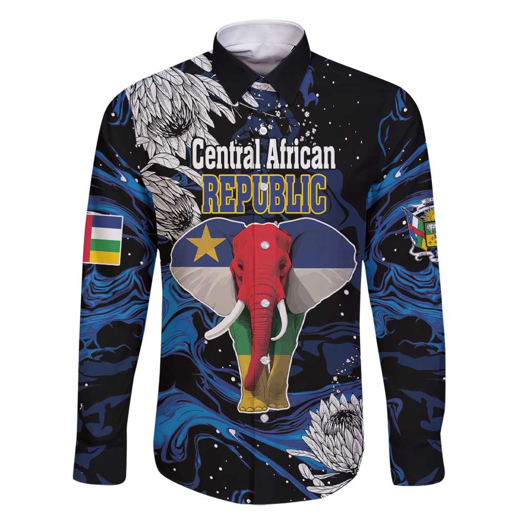 Personalized Central African Republic Elephant Family Matching Short Sleeve Bodycon Dress and Hawaiian Shirt King Protea - Abstract Style - Wonder Print Shop