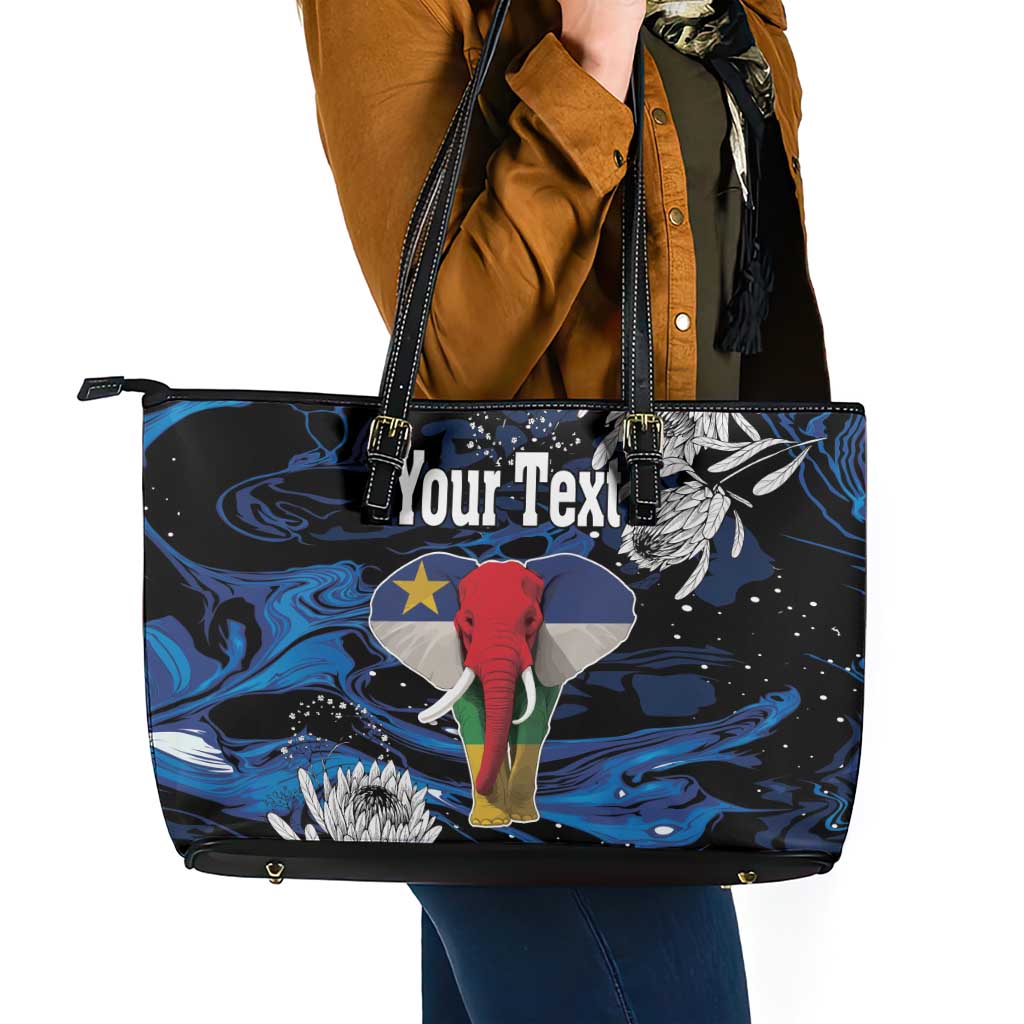 Personalized Central African Republic Elephant Leather Tote Bag King Protea - Abstract Style - Wonder Print Shop