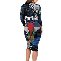 Personalized Central African Republic Elephant Long Sleeve Bodycon Dress King Protea - Abstract Style - Wonder Print Shop
