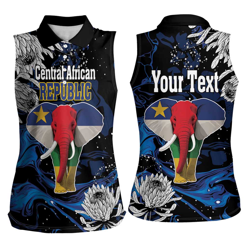 Personalized Central African Republic Elephant Women Sleeveless Polo Shirt King Protea - Abstract Style - Wonder Print Shop