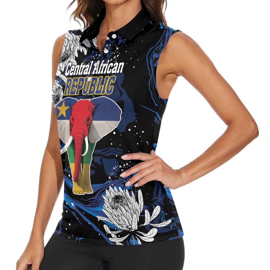 Personalized Central African Republic Elephant Women Sleeveless Polo Shirt King Protea - Abstract Style - Wonder Print Shop