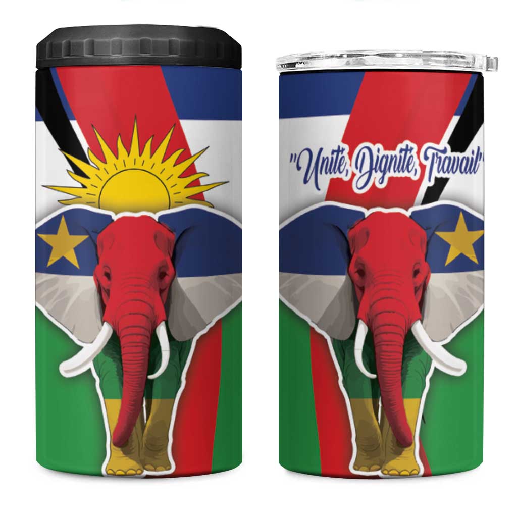 Central African Republic Republic Day 1958 4 in 1 Can Cooler Tumbler Unit, Dignit, Travail - Flag Style - Wonder Print Shop