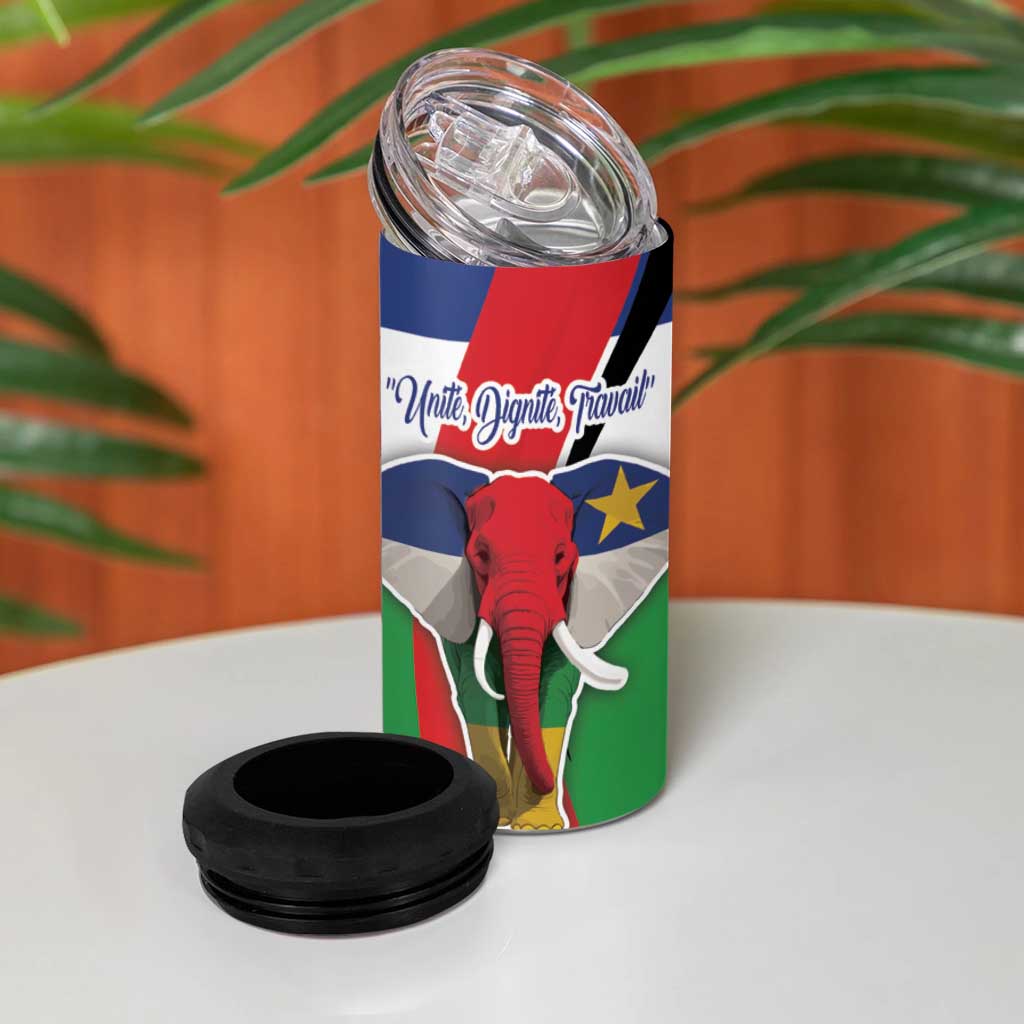 Central African Republic Republic Day 1958 4 in 1 Can Cooler Tumbler Unit, Dignit, Travail - Flag Style - Wonder Print Shop