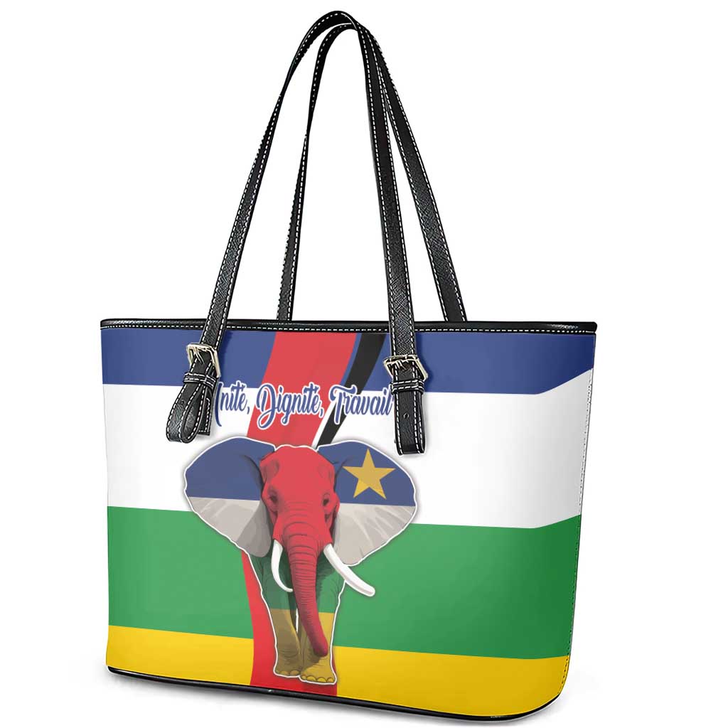 Central African Republic Republic Day 1958 Leather Tote Bag Unite, Dignite, Travail - Flag Style - Wonder Print Shop