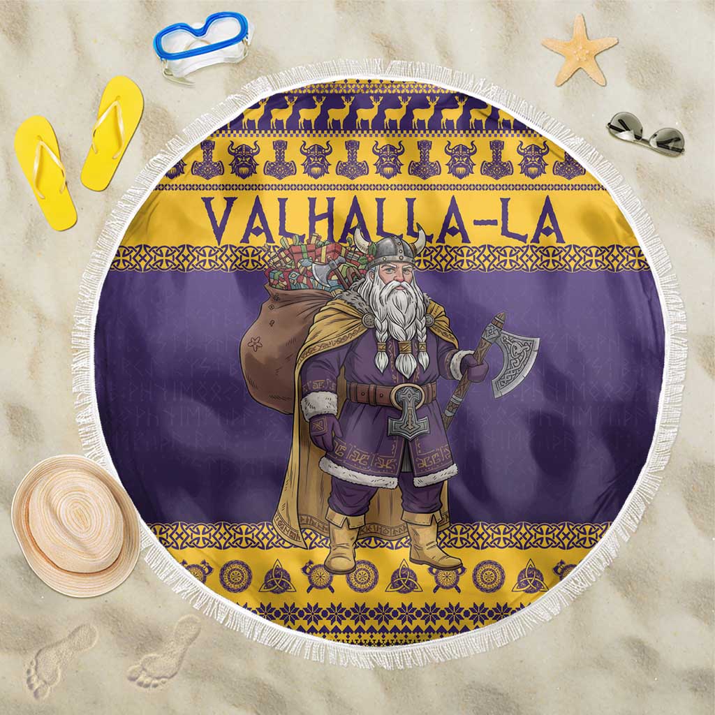 Merry Christmas from Vikingnations Beach Blanket Valhalla-La Santa - Wonder Print Shop