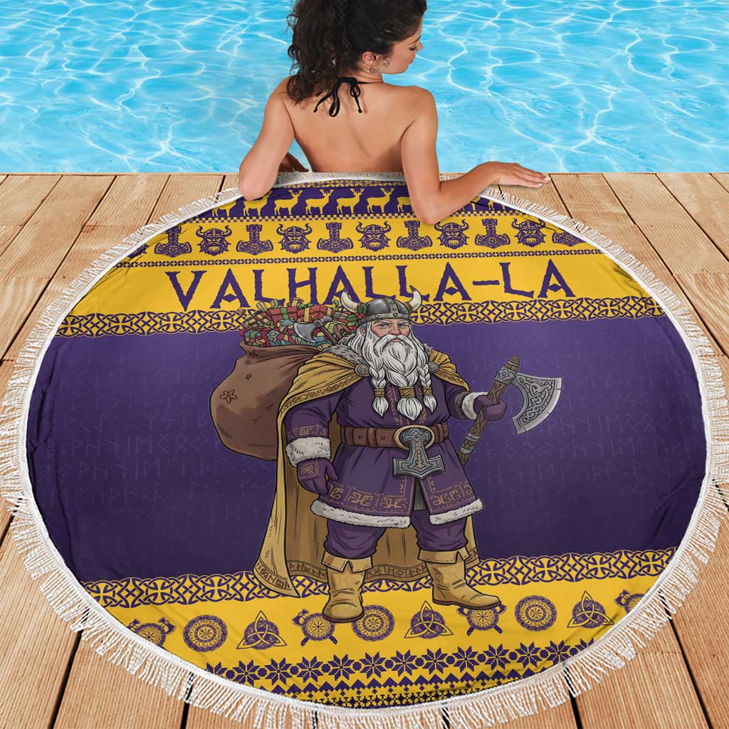 Merry Christmas from Vikingnations Beach Blanket Valhalla-La Santa - Wonder Print Shop