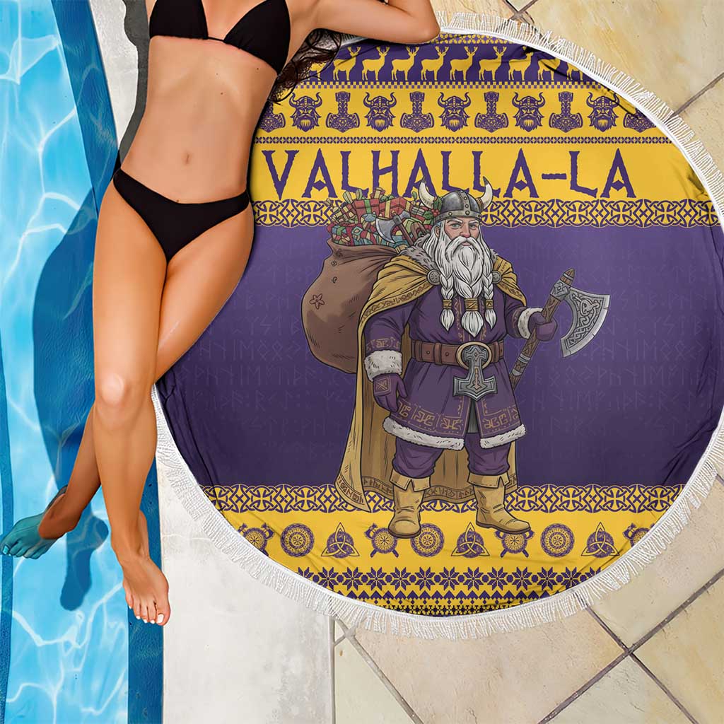 Merry Christmas from Vikingnations Beach Blanket Valhalla-La Santa - Wonder Print Shop