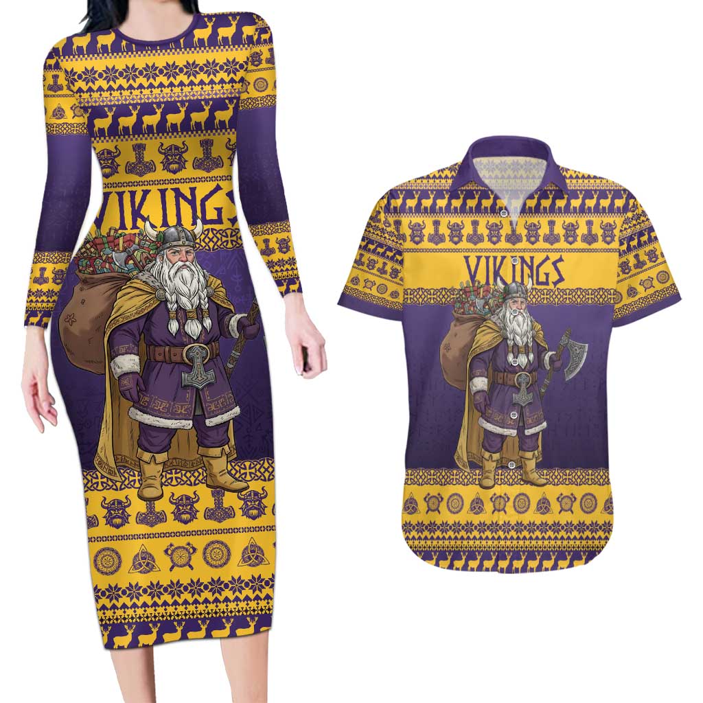 Merry Christmas from Vikingnations Couples Matching Long Sleeve Bodycon Dress and Hawaiian Shirt Valhalla-La Santa - Wonder Print Shop