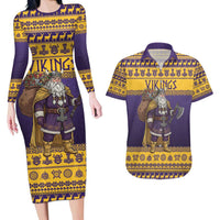 Merry Christmas from Vikingnations Couples Matching Long Sleeve Bodycon Dress and Hawaiian Shirt Valhalla-La Santa - Wonder Print Shop