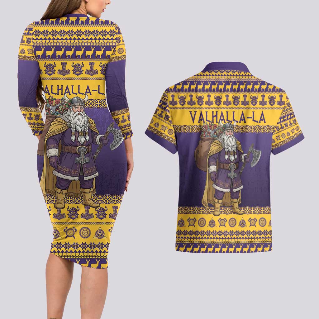 Merry Christmas from Vikingnations Couples Matching Long Sleeve Bodycon Dress and Hawaiian Shirt Valhalla-La Santa - Wonder Print Shop