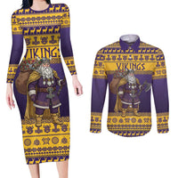 Merry Christmas from Vikingnations Couples Matching Long Sleeve Bodycon Dress and Long Sleeve Button Shirt Valhalla-La Santa - Wonder Print Shop