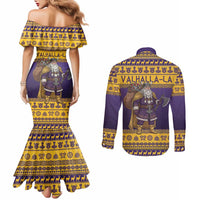 Merry Christmas from Vikingnations Couples Matching Mermaid Dress and Long Sleeve Button Shirt Valhalla-La Santa - Wonder Print Shop