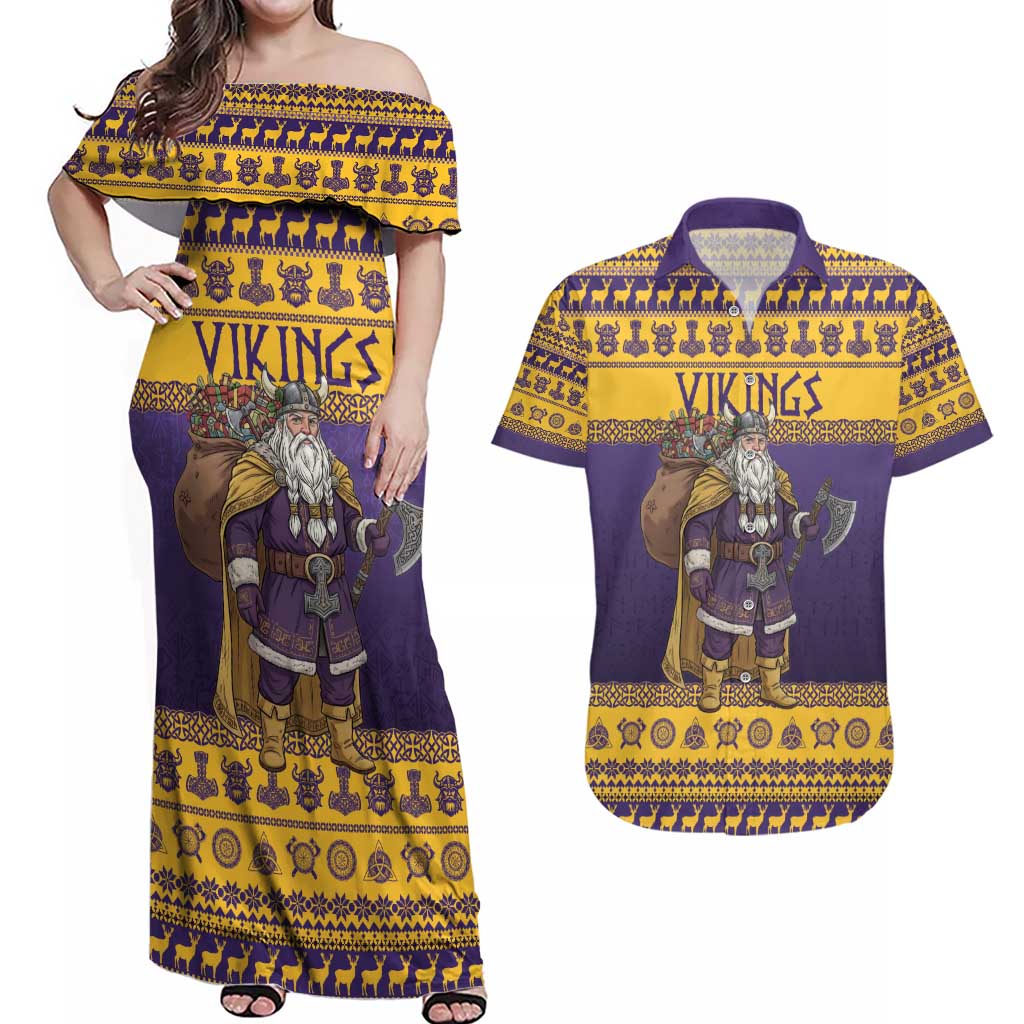 Merry Christmas from Vikingnations Couples Matching Off Shoulder Maxi Dress and Hawaiian Shirt Valhalla-La Santa - Wonder Print Shop