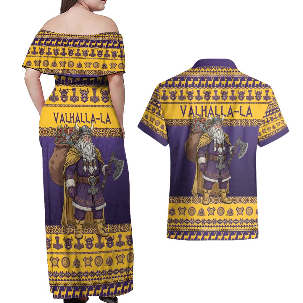Merry Christmas from Vikingnations Couples Matching Off Shoulder Maxi Dress and Hawaiian Shirt Valhalla-La Santa - Wonder Print Shop