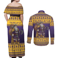 Merry Christmas from Vikingnations Couples Matching Off Shoulder Maxi Dress and Long Sleeve Button Shirt Valhalla-La Santa - Wonder Print Shop