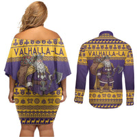 Merry Christmas from Vikingnations Couples Matching Off Shoulder Short Dress and Long Sleeve Button Shirt Valhalla-La Santa - Wonder Print Shop