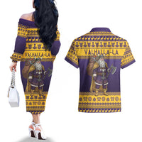 Merry Christmas from Vikingnations Couples Matching Off The Shoulder Long Sleeve Dress and Hawaiian Shirt Valhalla-La Santa - Wonder Print Shop