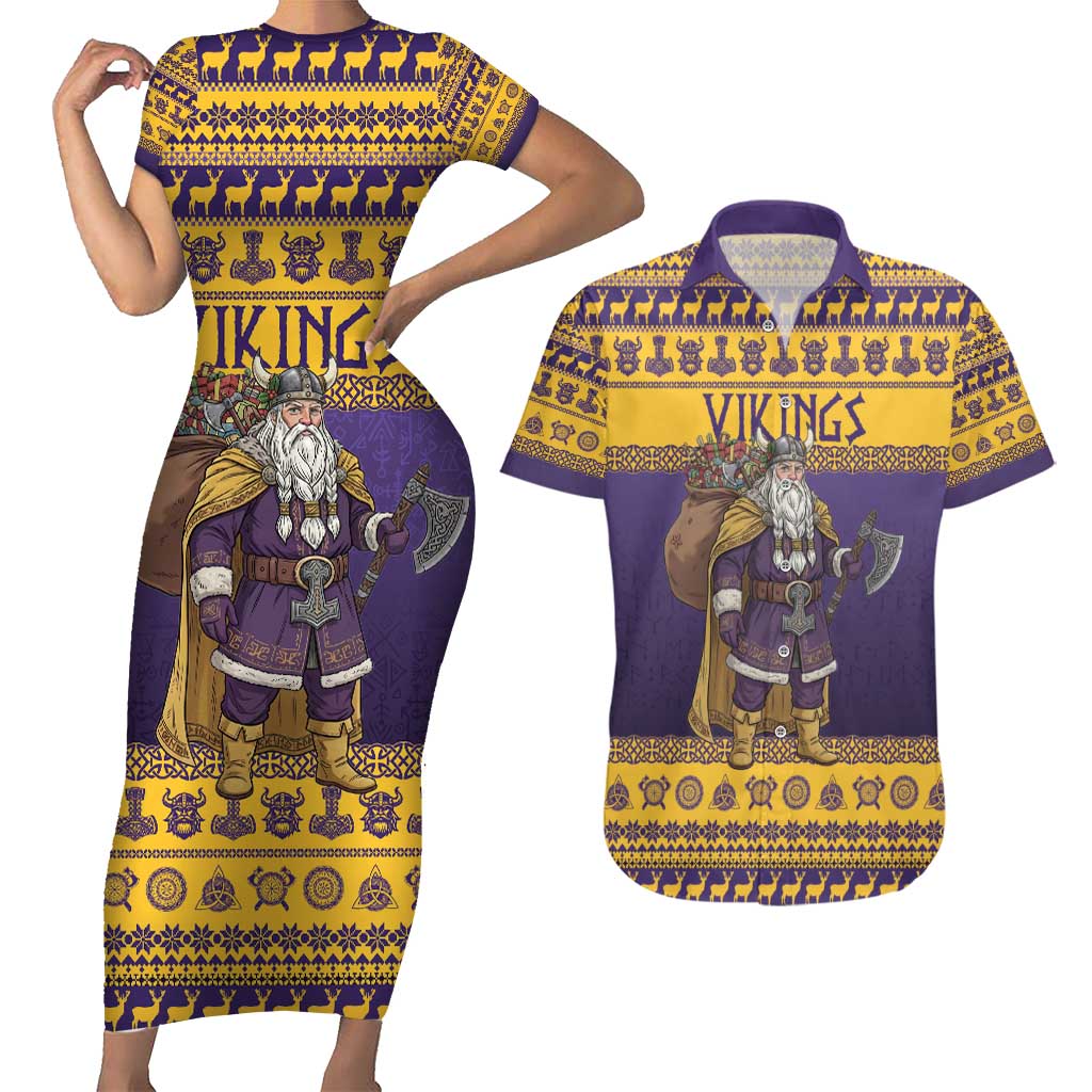 Merry Christmas from Vikingnations Couples Matching Short Sleeve Bodycon Dress and Hawaiian Shirt Valhalla-La Santa - Wonder Print Shop
