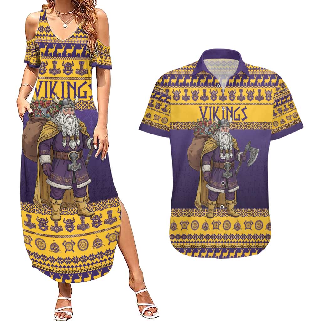 Merry Christmas from Vikingnations Couples Matching Summer Maxi Dress and Hawaiian Shirt Valhalla-La Santa - Wonder Print Shop
