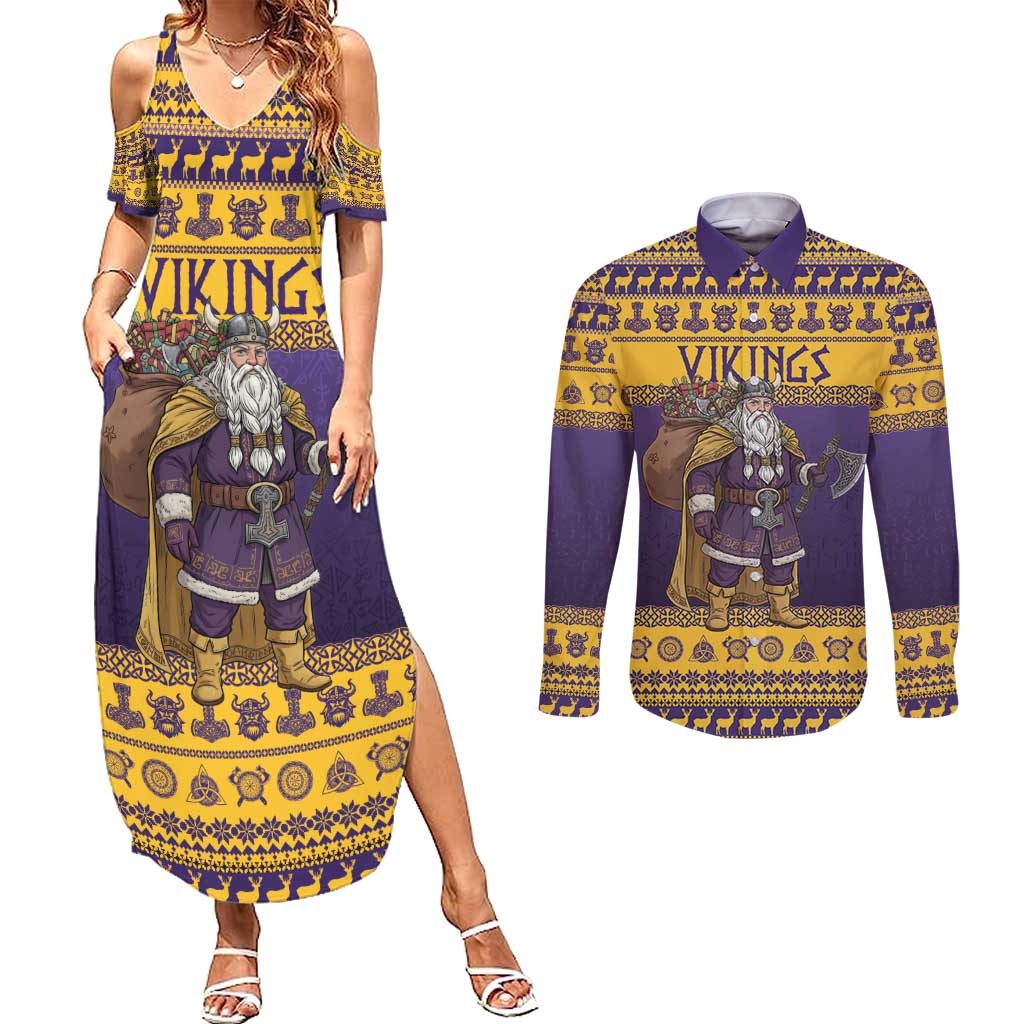 Merry Christmas from Vikingnations Couples Matching Summer Maxi Dress and Long Sleeve Button Shirt Valhalla-La Santa - Wonder Print Shop