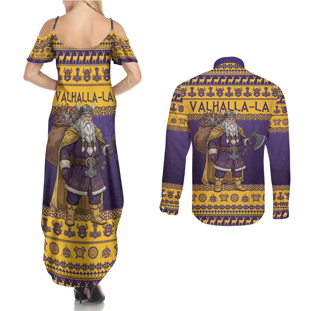 Merry Christmas from Vikingnations Couples Matching Summer Maxi Dress and Long Sleeve Button Shirt Valhalla-La Santa - Wonder Print Shop