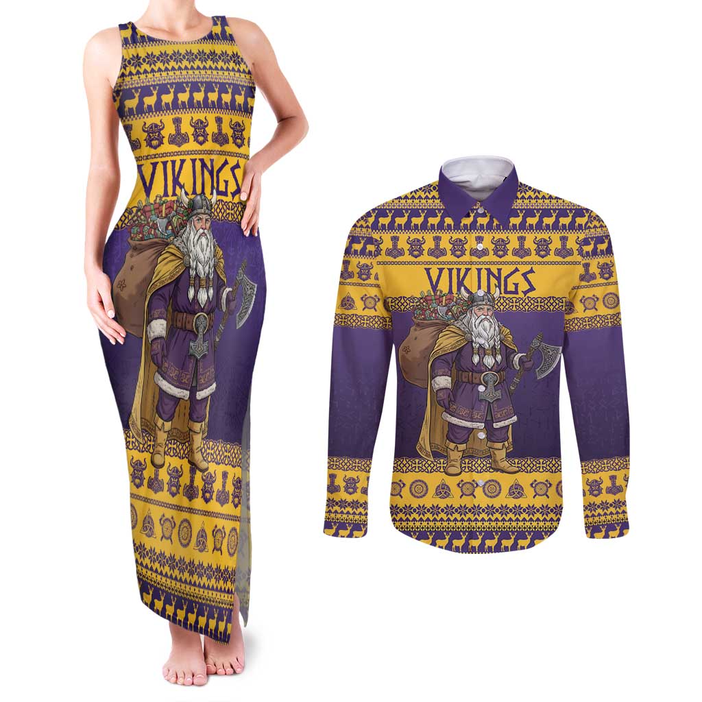 Merry Christmas from Vikingnations Couples Matching Tank Maxi Dress and Long Sleeve Button Shirt Valhalla-La Santa - Wonder Print Shop