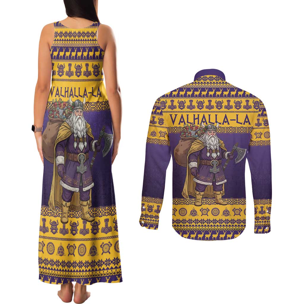 Merry Christmas from Vikingnations Couples Matching Tank Maxi Dress and Long Sleeve Button Shirt Valhalla-La Santa - Wonder Print Shop