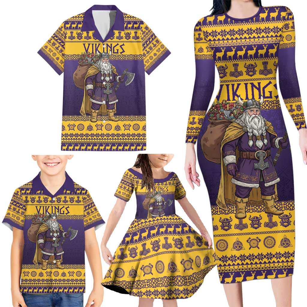 Merry Christmas from Vikingnations Family Matching Long Sleeve Bodycon Dress and Hawaiian Shirt Valhalla-La Santa - Wonder Print Shop