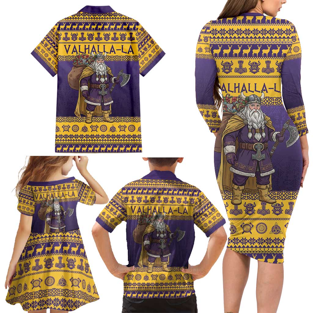 Merry Christmas from Vikingnations Family Matching Long Sleeve Bodycon Dress and Hawaiian Shirt Valhalla-La Santa - Wonder Print Shop