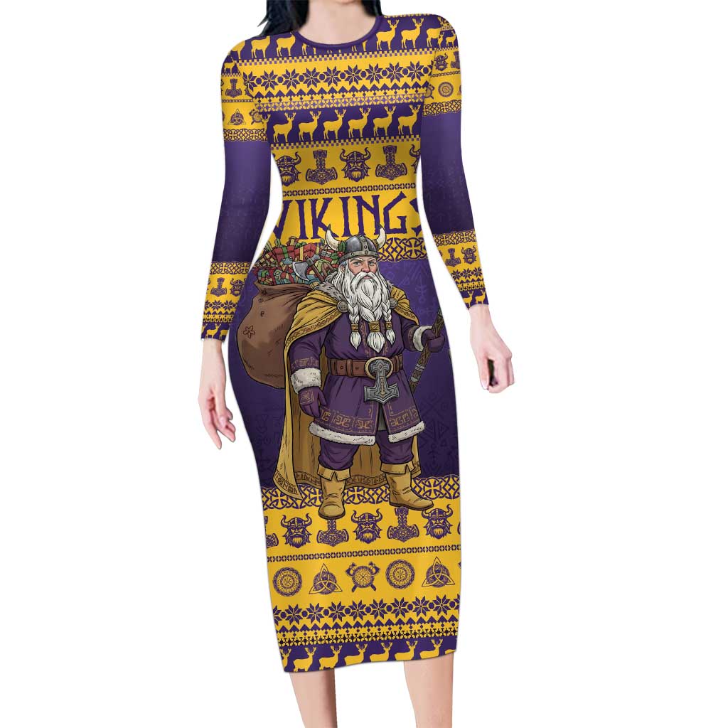 Merry Christmas from Vikingnations Family Matching Long Sleeve Bodycon Dress and Hawaiian Shirt Valhalla-La Santa - Wonder Print Shop